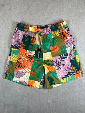 SAXX Tropical Patchwork Oh Buoy 2N1 7” Swim Shorts - Large